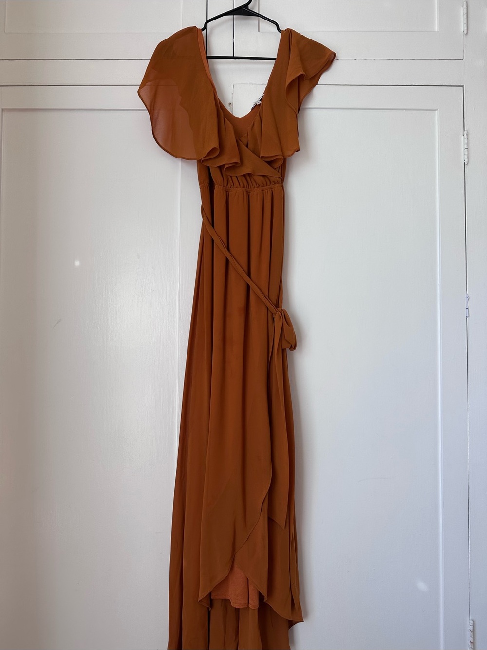 Baltic Born Rust Maxi Dress with Ruffle Shoulders